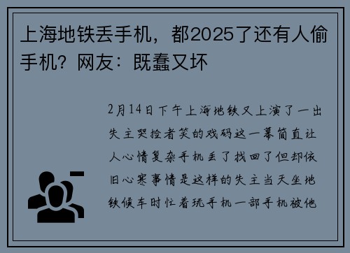 上海地铁丢手机，都2025了还有人偷手机？网友：既蠢又坏