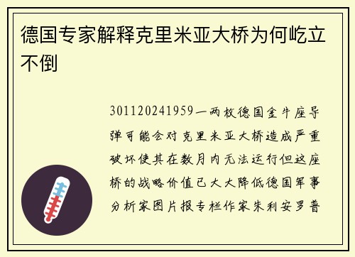 德国专家解释克里米亚大桥为何屹立不倒