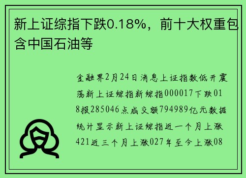 新上证综指下跌0.18%，前十大权重包含中国石油等