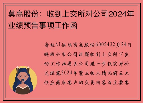 莫高股份：收到上交所对公司2024年业绩预告事项工作函