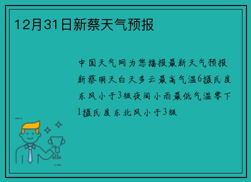 12月31日新蔡天气预报