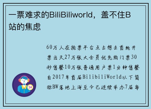 一票难求的BiliBiliworld，盖不住B站的焦虑