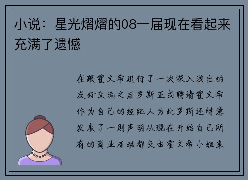 小说：星光熠熠的08一届现在看起来充满了遗憾