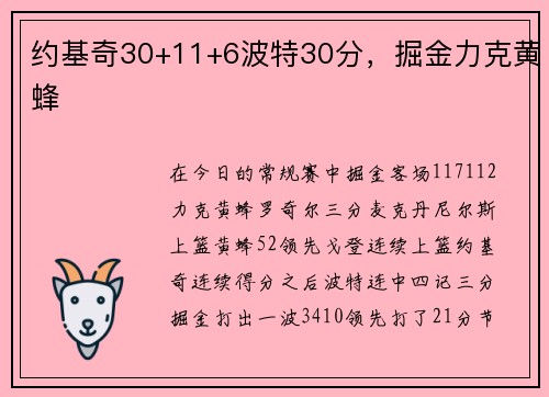 约基奇30+11+6波特30分，掘金力克黄蜂